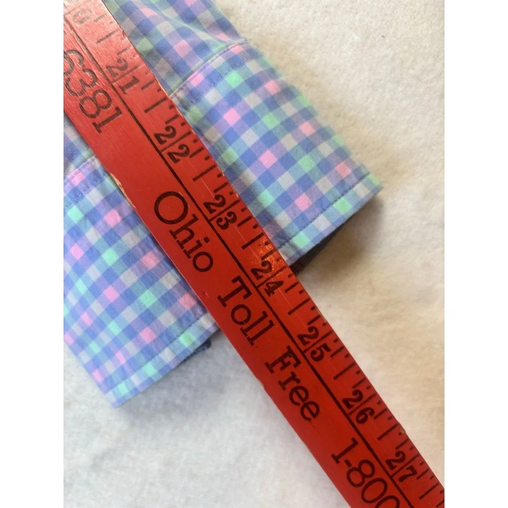 Tommy Bahama Island Zone Shirt Mens Medium Check Flip Cuff Contrast Trim L/S Med